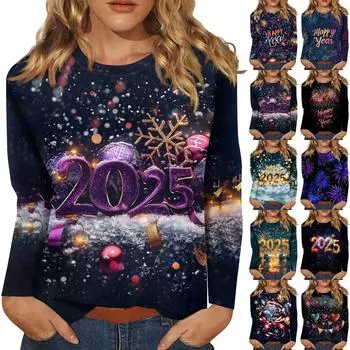 Женская осенне-зимняя футболка с круглым вырезом и длинным рукавом с принтом S синий