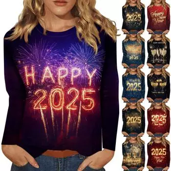 Женская осенне-зимняя футболка с круглым вырезом и длинным рукавом с принтом XXXL красный