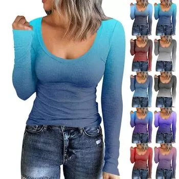 Женская осенне-зимняя футболка с тонкой нижней частью, модный повседневный однотонный пуловер с круглым вырезом и длинными рукавами L красный