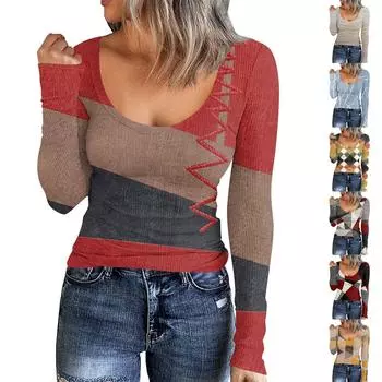 Женская осенне-зимняя футболка с тонкой нижней частью, модный повседневный однотонный пуловер с круглым вырезом и длинными рукавами XXXL синий