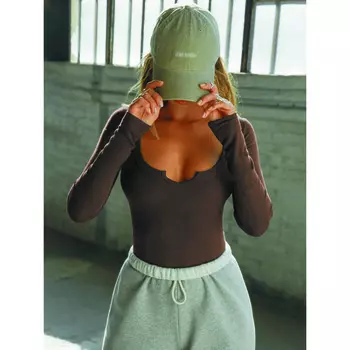 Женская осенне-зимняя футболка с тонкой нижней частью, модный повседневный однотонный пуловер с круглым вырезом и длинными рукавами S абрикосовый