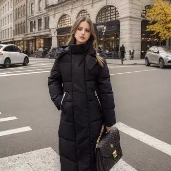 Женская осенне-зимняя хлопковая куртка, длинная теплая куртка до колена, хлопковая куртка S чёрный