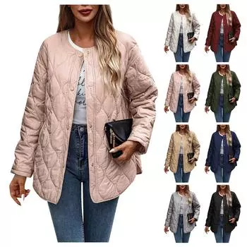 Женская осенне-зимняя хлопковая куртка с длинными рукавами и пуговицами с карманами L тёмно-синий