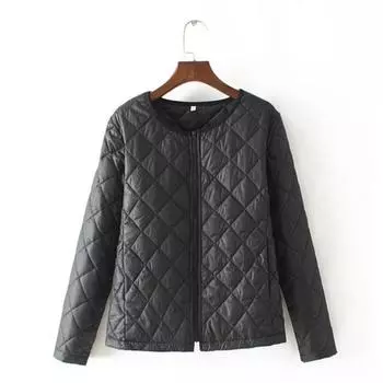 Женская осенне-зимняя куртка больших размеров с воротником-стойкой, свободная, термокуртка, легкая, стеганая, однотонное хлопковое пальто M чёрный