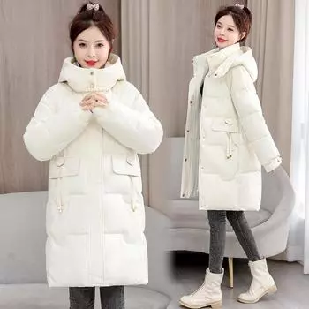 Женская осенне-зимняя куртка больших размеров, однотонная, средней длины, с капюшоном, теплая, с утеплителем, с застежкой-молнией, свободная, с защитой от холода 3XL