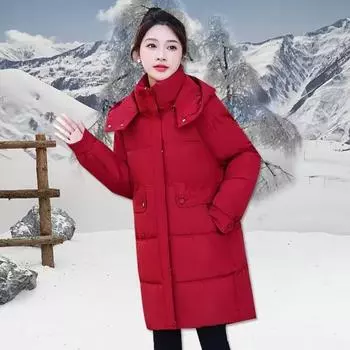 Женская осенне-зимняя куртка больших размеров средней длины с капюшоном и лацканами, утепленная, однотонная, свободная, на молнии, повседневная куртка 3XL