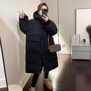 Женская осенне-зимняя куртка на белом утином пуху с капюшоном, свободное утолщенное пальто XL зелёный