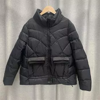 Женская осенне-зимняя куртка на белом утином пуху, стеганая парка с коротким воротником-стойкой и карманом, свободная тонкая однотонная куртка M