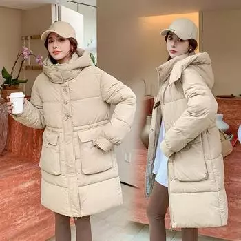 Женская осенне-зимняя куртка однотонная с капюшоном, свободная, с большим карманом, утолщенная, ветрозащитная, средней длины, женская куртка, 5 цветов M чёрный