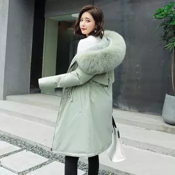 Женская осенне-зимняя куртка, парка, утепленная хлопковая подкладка, средней длины, с меховым воротником и капюшоном, регулируемая талия, однотонный цвет, M-6XL L синий