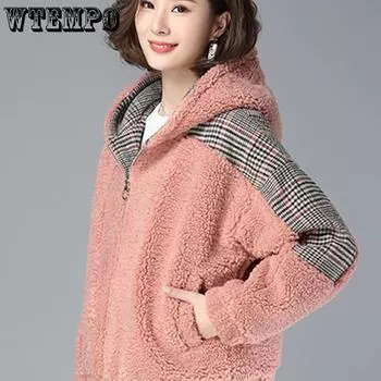 Женская осенне-зимняя куртка плюшевая корейская версия большой свободный утолщенный плюшевый теплый кардиган с капюшоном для женщин M