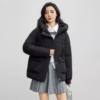 Женская осенне-зимняя куртка с большим карманом, однотонная, утепленная верхняя одежда из хлопка, на молнии, с воротником-стойкой, теплая короткая куртка, пальто M бежевый