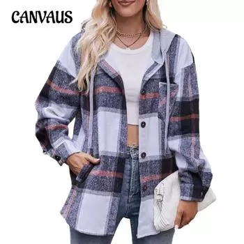 Женская осенне-зимняя куртка с капюшоном, повседневная рубашка средней длины в клетку S бордовый