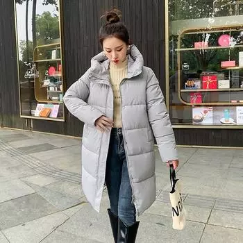 Женская осенне-зимняя куртка с воротником на шнурке и пуговицами, длинная парка на молнии, свободное теплое хлопковое пальто M серый