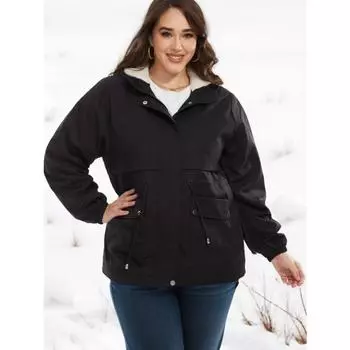 Женская осенне-зимняя куртка средней длины с кулиской на талии и капюшоном, повседневная куртка больших размеров 0XL чёрный