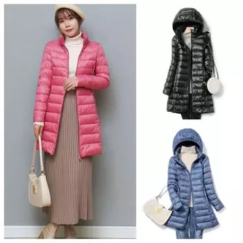 Женская осенне-зимняя куртка-стойка с капюшоном и молнией, длинная белая куртка на утином пуху M темно-красного