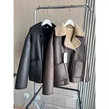 Женская осенне-зимняя куртка свободного покроя с двусторонним воротником и длинными рукавами, теплое пальто S коричневый