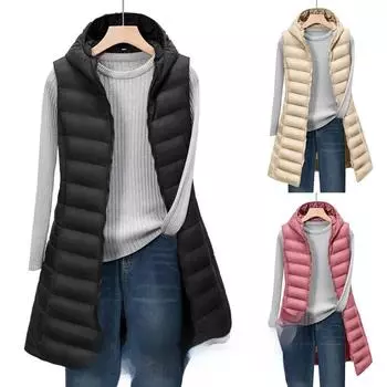 Женская осенне-зимняя легкая пуховая куртка средней длины с капюшоном, жилет, хлопковый жилет XS белый
