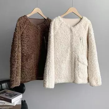 Женская осенне-зимняя меховая цельная тонкая пушистая повседневная шикарная куртка, свободная куртка на молнии M бежевый