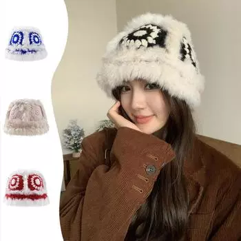 Женская осенне-зимняя милая вязаная плюшевая шапка ручной работы в форме головы тигра с отделкой из искусственного кроличьего меха, милая шерстяная шапка