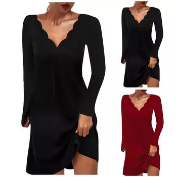 Женская осенне-зимняя мода, однотонное сексуальное платье с длинным рукавом, длинное платье L чёрный