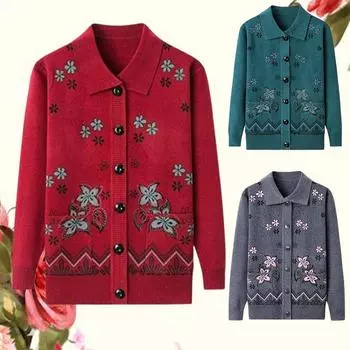 Женская осенне-зимняя мода поло с цветочным принтом, воротником-поло, пуговицами, ромбами, длинными рукавами, утолщенный свободный свитер, трикотажные топы XL серый