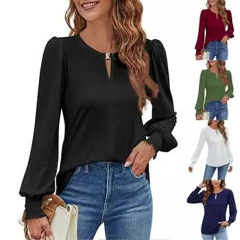 Женская осенне-зимняя мода повседневная однотонная рубашка с длинным рукавом и замком L армия зеленый