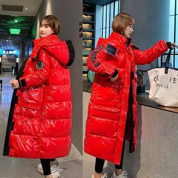 Женская осенне-зимняя модная глянцевая хлопковая куртка длиной до колена, утолщенное хлопковое пальто средней длины M