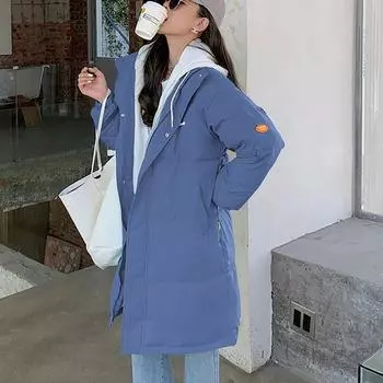 Женская осенне-зимняя модная хлопковая куртка с длинным рукавом и подкладкой. Хлопковая куртка. M синий
