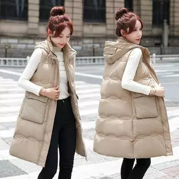 Женская осенне-зимняя модная куртка без рукавов большого размера с капюшоном, пуховик, женский жилет L чёрный