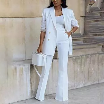 Женская осенне-зимняя модная однотонная повседневная куртка с длинными рукавами, комплект из двух предметов XL белый