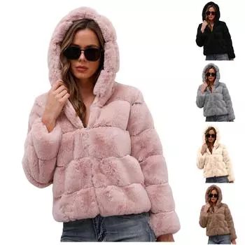 Женская осенне-зимняя модная однотонная свободная теплая куртка с капюшоном L чёрный