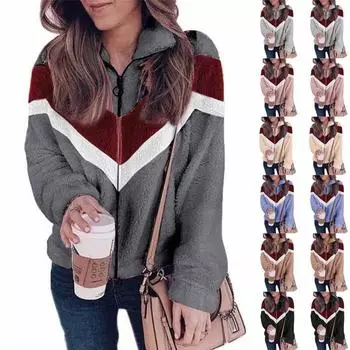 Женская осенне-зимняя модная плюшевая куртка-кардиган на молнии с длинными рукавами L чёрный