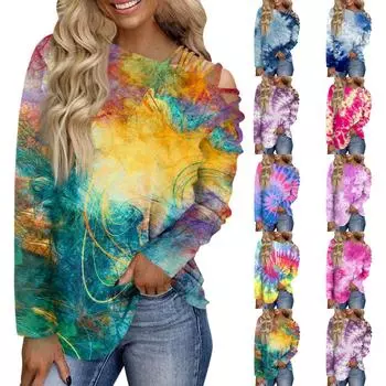 Женская осенне-зимняя модная повседневная футболка с принтом, длинный топ без бретелек S синий