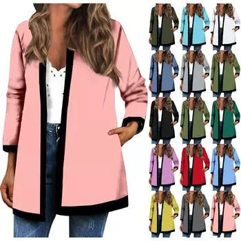 Женская осенне-зимняя модная повседневная однотонная куртка-кардиган средней длины с длинными рукавами XXL чёрный