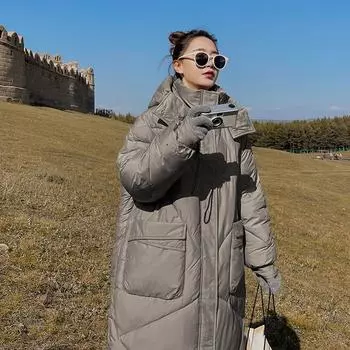Женская осенне-зимняя модная пуховая куртка с капюшоном средней длины до колена, утолщенная куртка-хлеб, свободное пальто M