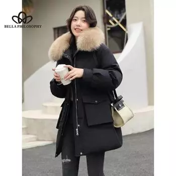 Женская осенне-зимняя модная теплая однотонная пуховая куртка с длинными рукавами, длинное зимнее пальто, женская одежда S хаки