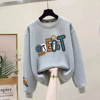 Женская осенне-зимняя модная толстовка-пуловер с круглым вырезом, флисом и длинными рукавами из плотного хлопка S чёрный