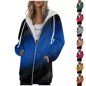 Женская осенне-зимняя модная толстовка с капюшоном на молнии с длинным рукавом, пуловер, спортивные рубашки для тренировок, повседневные топы с принтом и карманами M арбуз красный