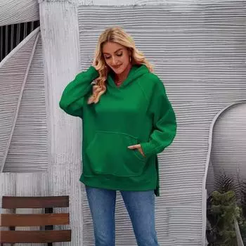 Женская осенне-зимняя модная толстовка с капюшоном и длинными рукавами с боковыми разрезами S