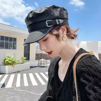 Женская осенне-зимняя модная универсальная кепка с плоским верхом, британская ретро-шляпа темно-синего цвета, черная кожаная шляпа, восьмиугольная шляпа M56-58cm