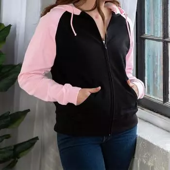 Женская осенне-зимняя модная универсальная толстовка с капюшоном и застежкой-молнией с длинными рукавами L чёрный