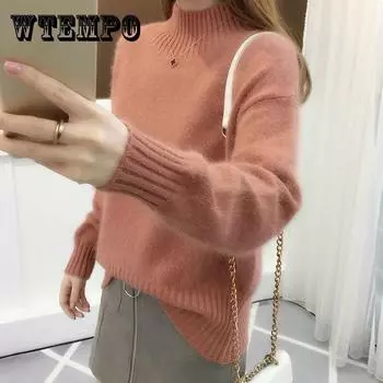 Женская осенне-зимняя нижняя рубашка, теплый свитер с высоким воротником и длинными рукавами, вязаный свитер XXL