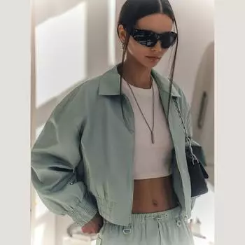 Женская осенне-зимняя новая однотонная повседневная куртка на молнии с длинными рукавами и лацканами S бежевый