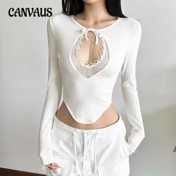 Женская осенне-зимняя новая однотонная сексуальная футболка с длинным рукавом и круглым вырезом S белый