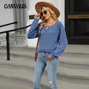 Женская осенне-зимняя новая однотонная свободная футболка с длинным рукавом S зелёный