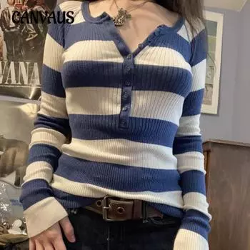 Женская осенне-зимняя новая полосатая трикотажная одежда с V-образным вырезом и длинными рукавами, сексуальная облегающая S чёрный