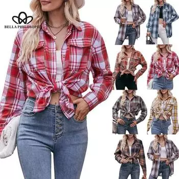 Женская осенне-зимняя новая повседневная модная свободная клетчатая рубашка большого размера S красный