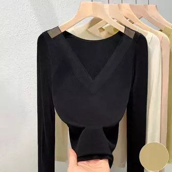 Женская осенне-зимняя новая рубашка Body Beauty с низким воротником и внутренней отделкой Slim Fit черного цвета average size чёрный