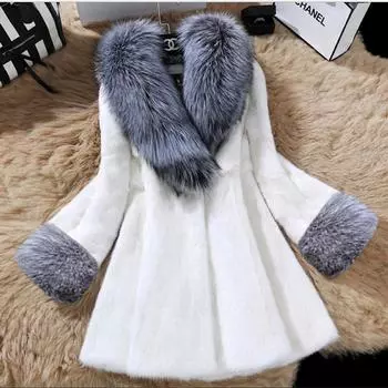 Женская осенне-зимняя новая шуба из искусственного меха под норку, женское длинное пальто, мех лисы, большой меховой воротник, европейские и американские модели S белый